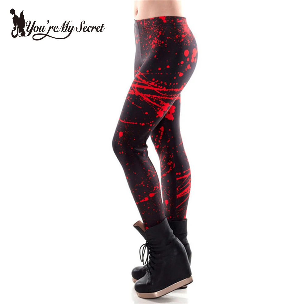 

[You're My Secret] Fashion Red Plus Size Leggings Woman Blood Stains 3D Digital Print Fitness Leggins Women Pencil Pants Black