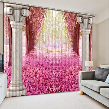 

High quality Printing Curtains Roman Blackout Drapes Living Room Beautiful cherry blossoms Window Treatments