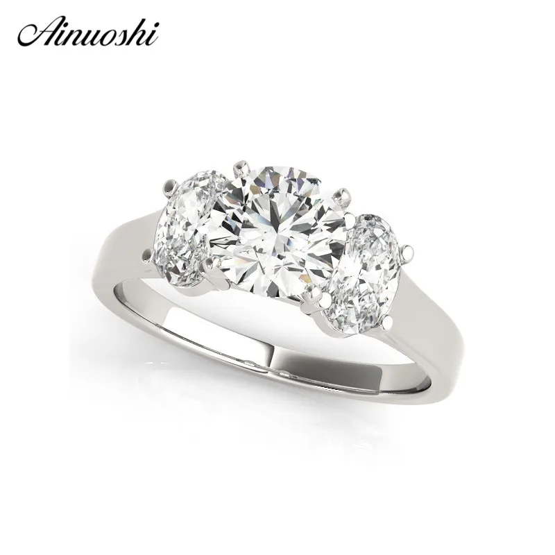 

AINUOSHI 925 Sterling Silver Lady Wedding Engagement 1ct Round Three Stones Ring Anniversary Party Ring Jewelry anillo de bodas