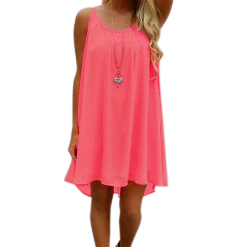 

Sexy Women Summer Beach Skirt Nightdress Chiffon Strap Dress Casual Loose Sleeveless Solid Beach Dresses Plus Size 5XL