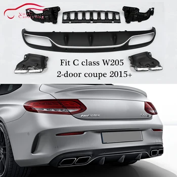 

W205 AMG Rear Bumper Diffuser with 4-outlet Chrome Exhaust tips for Mercedes C class Coupe Cabriolet AMG Package 2015 - 2018
