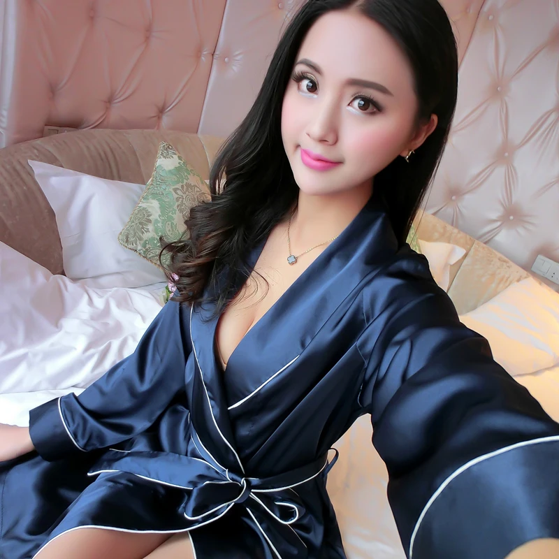 Дамы Сексуальная шелковый атлас халат длинный рукав Для ванной Халат элегантный кимоно халат Мода Для ванной Халат мягкая Домашняя одежда