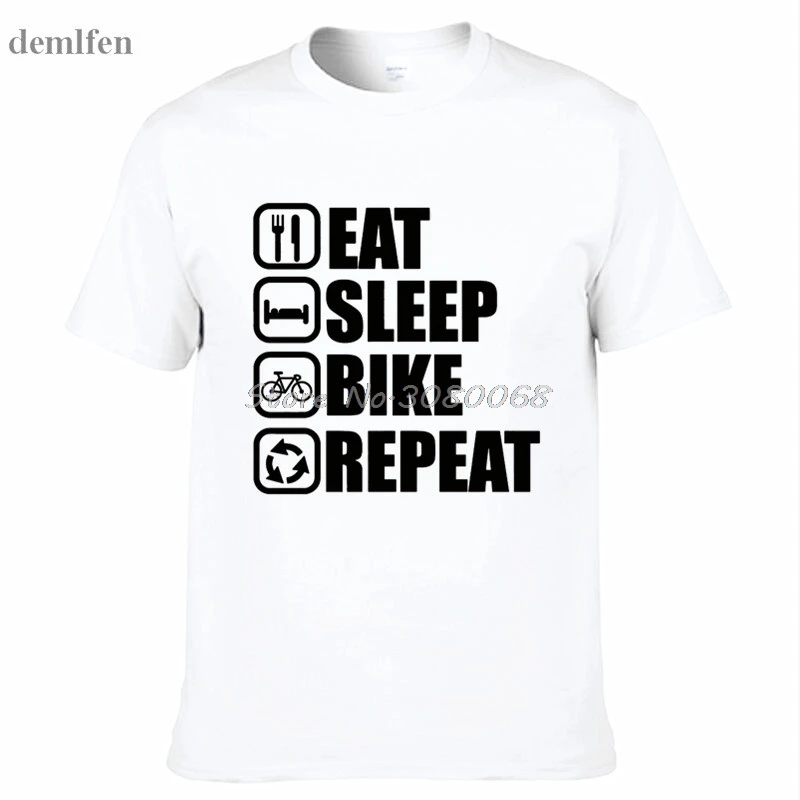 

Summer Fashion Casual Men Cotton Tshirt Eat Sleep Bikes Repeat Design Print T-shirt Male Hop Hip Tees Tops