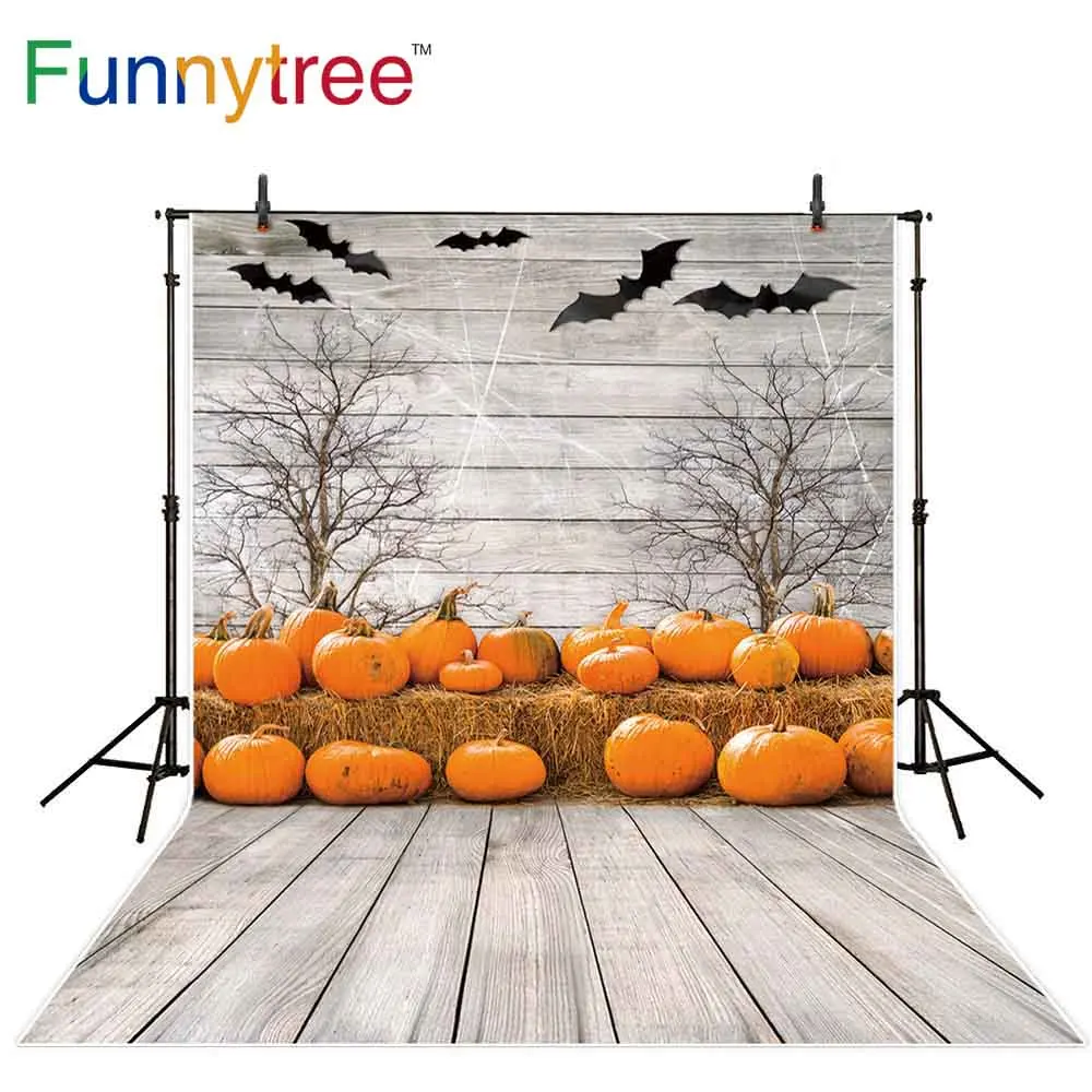 

Funnytree halloween photography background party pumpkin wooden board bat tree backdrops photocall camera photophone fotografia