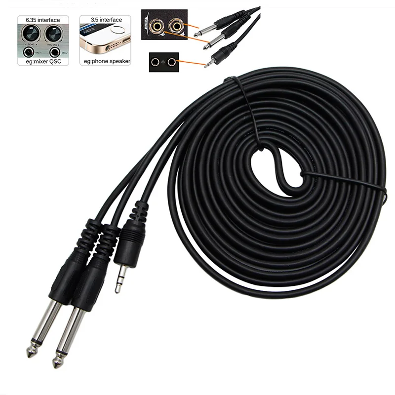 

1 PC New 1.5M Double Male 1/4" 6.35mm Mono Jack to Stereo 1/8" 3.5mm Jack Cable Cord