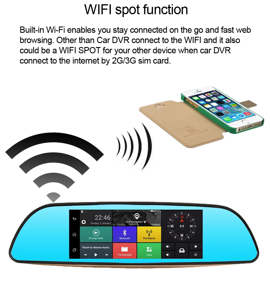 Автомобильный видеорегистратор ANSTAR 3G с двумя объективами заднего вида, gps, Bluetooth, зеркальный видеорегистратор, 7 дюймов, FHD 1080 P, автомобильные видеорегистраторы, Android 5,0, видеорегистратор