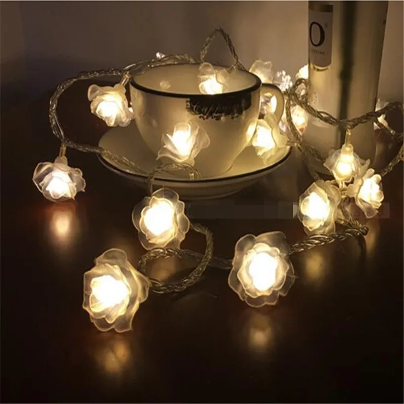 

Fashion Christmas Holiday Lighting 20 LED Novelty Rose Flower Fairy String Lights Wedding Garden Party Valentine's Day Decor