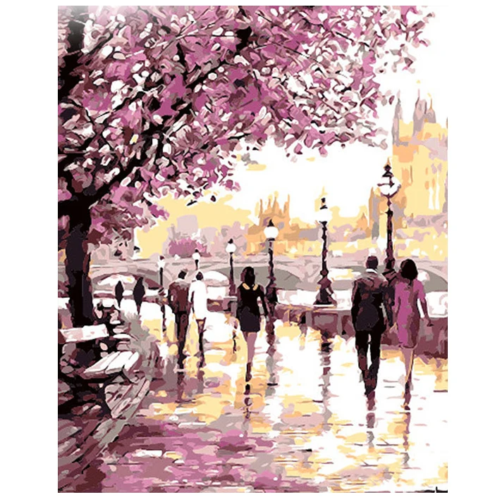 Bunga Sakura Jalan Minyak Diy Lukisan Dengan Nomor Kit ...