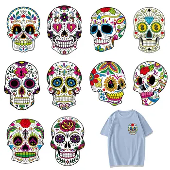 

Punk Skull Patches Patch Iron Transfer for Kid Clothes DIY T-shirt Jacket Washable Stickers Applique Thermal Press for clothes