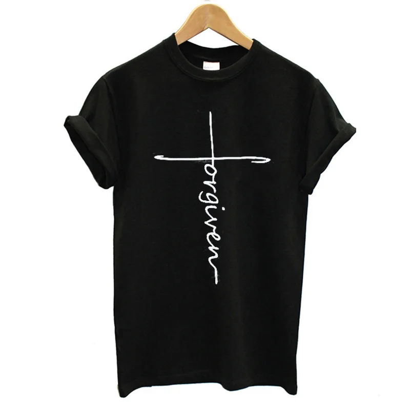 EnjoytheSpirit женская футболка Faith футболка христианская рубашка вертикальный крест религиозная хлопковая футболка модная унисекс свободная посадка - Цвет: HM1003Black