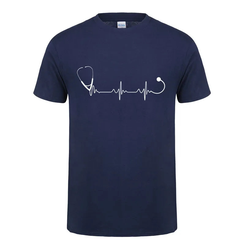 

Omnitee Summer Doctor Heartbeat Stethoscope T Shirt Fashion O-neck Short Sleeve Cotton Doctor T-Shirt Men Clothing Tops OT-694