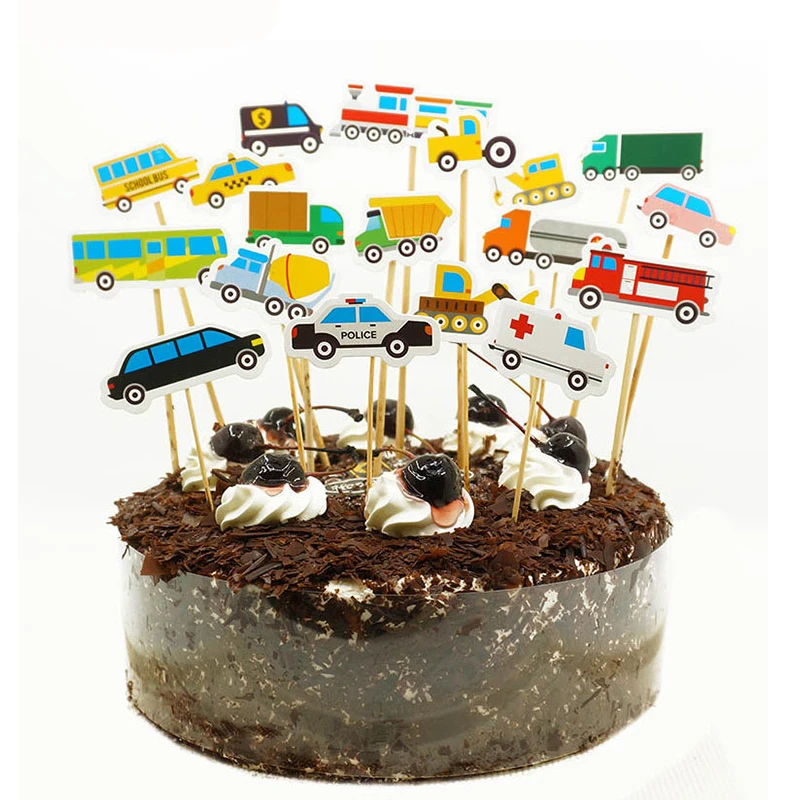 Decorations De Voiture A Gateaux De Dessin Anime Pour Anniversaire Pour Garcon 18 Pieces Ensemble Camion Ambulance Taxi Decoration De Gateau Cadeau De Bapteme Aliexpress