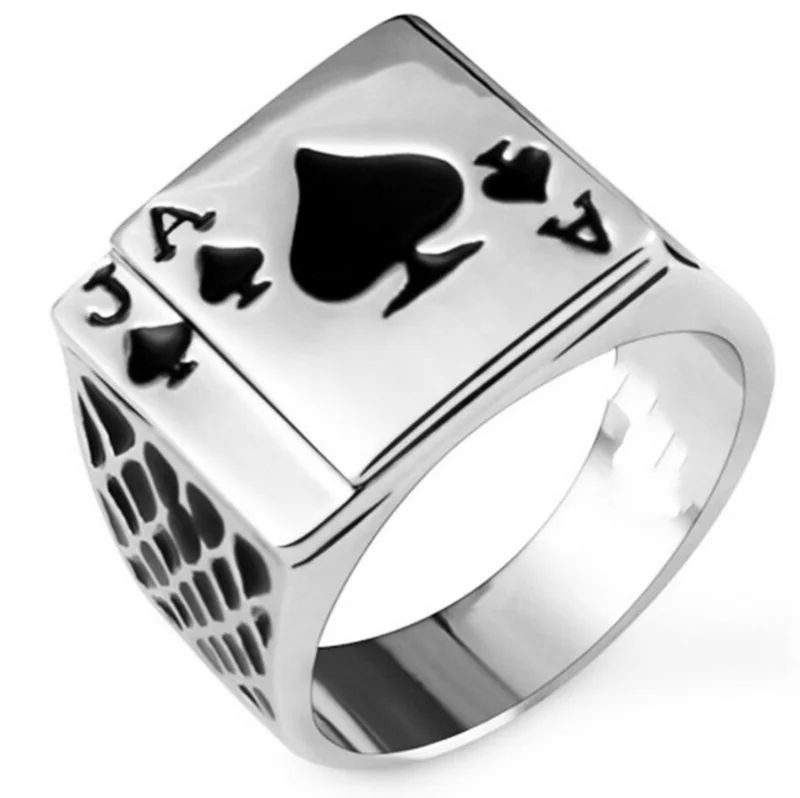 

Fashionable alloy black enamel spade poker ring, men's J fashion personality poker ring, cool man's jewelry ring.