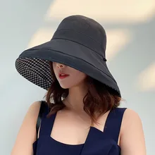 LANMREM лето Новая повседневная мода темперамент женские свободные плюс сплошной цвет плед двухсторонняя с большой Рыбацкая шляпа TC582