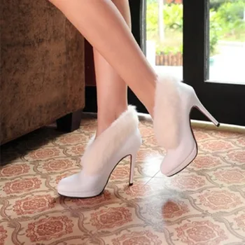 

Ladies winte Fashion Elegant Cony hair short ankle- snow full genuine real leather high heels Ankle boots women shoes Plus size