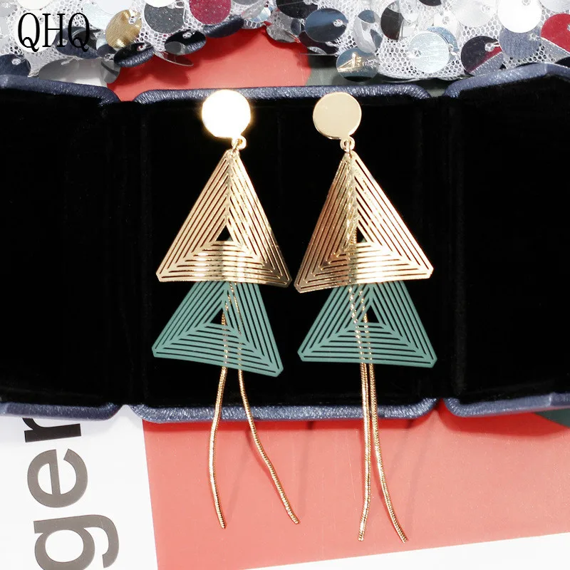 

QHQ earrings black Female Korean Fashionable Temperament Long-style Geometric drop dangle earrings accessories jewelry women