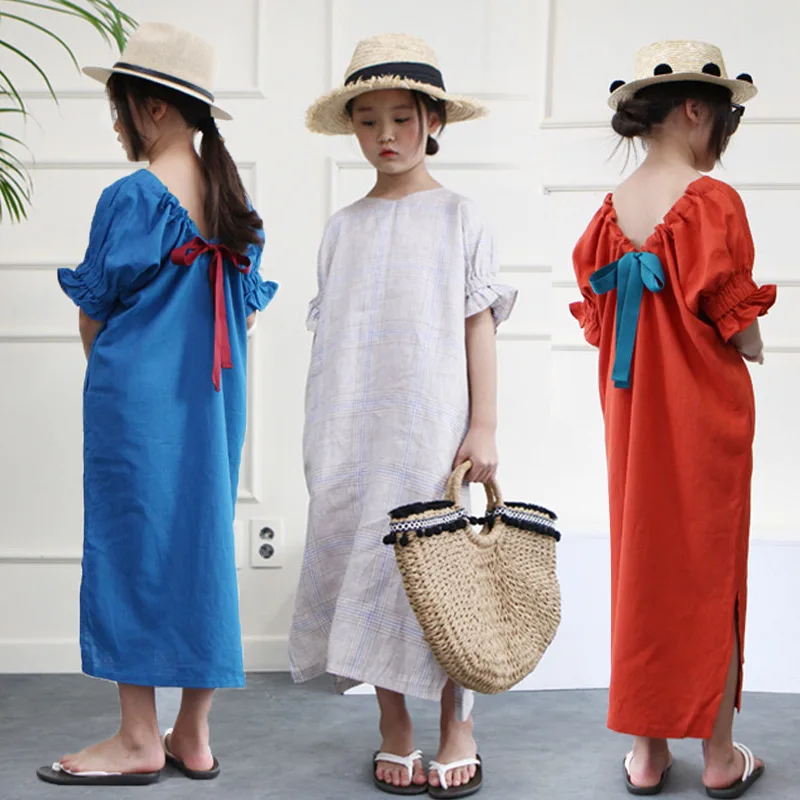 

Girls Maxi Dress Summer 2019 Party Holiday Cotton Kids Dress Backless Long Dress Children 8 10 12 14 years Teenage Girl Clothing