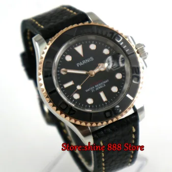 

40mm Parnis black dial Rose gold border case Automatic MIYOTA movement sapphire glass Mens Watch