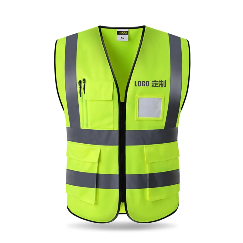 High Visibility Yellow Orange Vest with Pockets Safety Reflective Vest Silk Print Customizable Company
