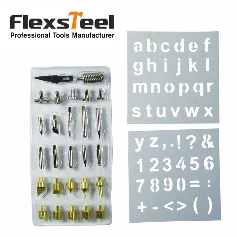 Набор насадок для горения по дереву Flexsteel 28 шт. древесная пирография трафареты