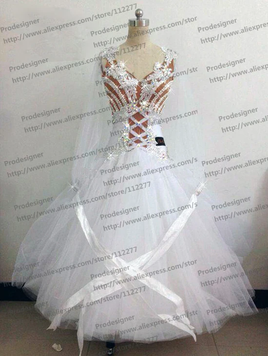 

ballroom dance dress Standard Dancing Dress Waltz Competition Dress Women social Dance Dress white color with stone crystal