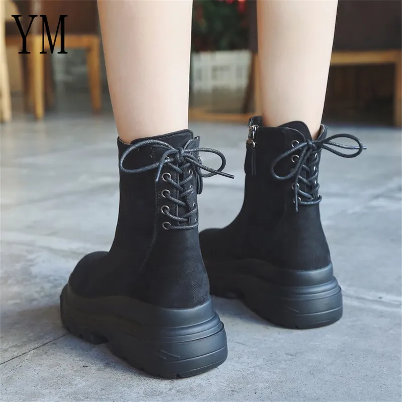 

2018 Hot Sale Black Lace Up Mature Women Shoes Side Zip Boats Female Women Ankle Boots Black Boots Lady Shoes Size 35-39 AA669