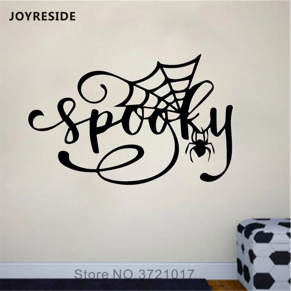 JOYRESIDE Happy Halloween Wall Spider web spooky Decals Vinyl Sticker Home Living Room Bedroom Interior Decoration Mural A1505