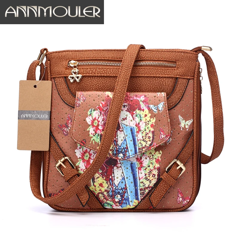 Annmouler Брендовая женская сумка с цветочным рисунком, 5 цветов, сумка из искусственной кожи на плечо, сумка через плечо с 3D цифровой печатью, сумка через плечо с двойной молнией