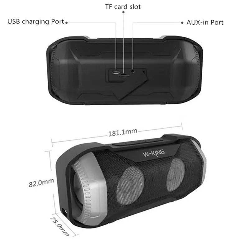 W-KING 10 Вт открытый Bluetooth динамик S21 водонепроницаемый IPX5 портативный беспроводной Велосипедный динамик с светодиодный светильник для мобильных телефонов