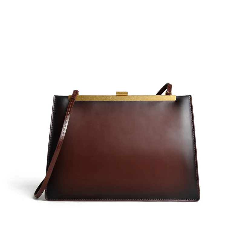

2019 New Fashion Show Cow Leather Women Single Shoulder Handbag Clasp Retro Bag Document Bag Womans Bags Brand Designers