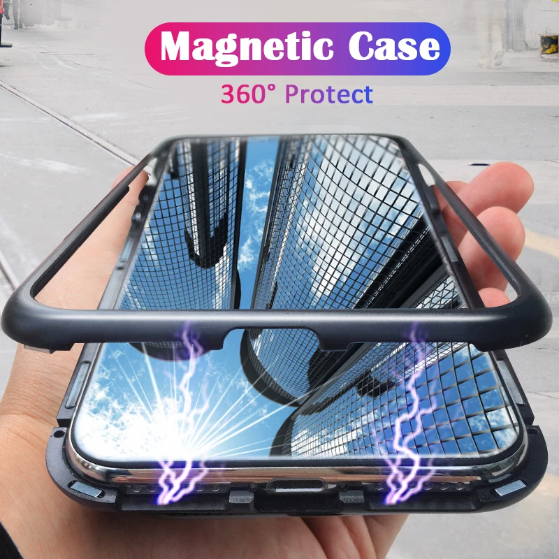360 Magnetic Magnet Adsorption Metal Hard Iphone XS Max XR Glass Back Cover For Iphone 7 8+ 6 6S Plus X