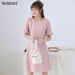MUSENDA/женское короткое розовое платье с круглым вырезом, короткий рукав-клеш, 2018 летний сарафан, женские милые повседневные платья 3XL