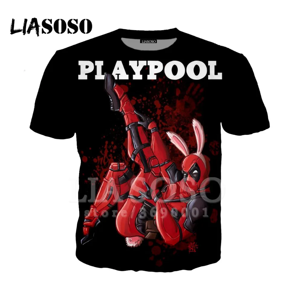 LIASOSO, 3D принт, для женщин и мужчин, фильмы-комиксы, плейпул, Дэдпул, Черная пантера, футболка, летняя футболка, хип-хоп, повседневная, короткий рукав, X1324