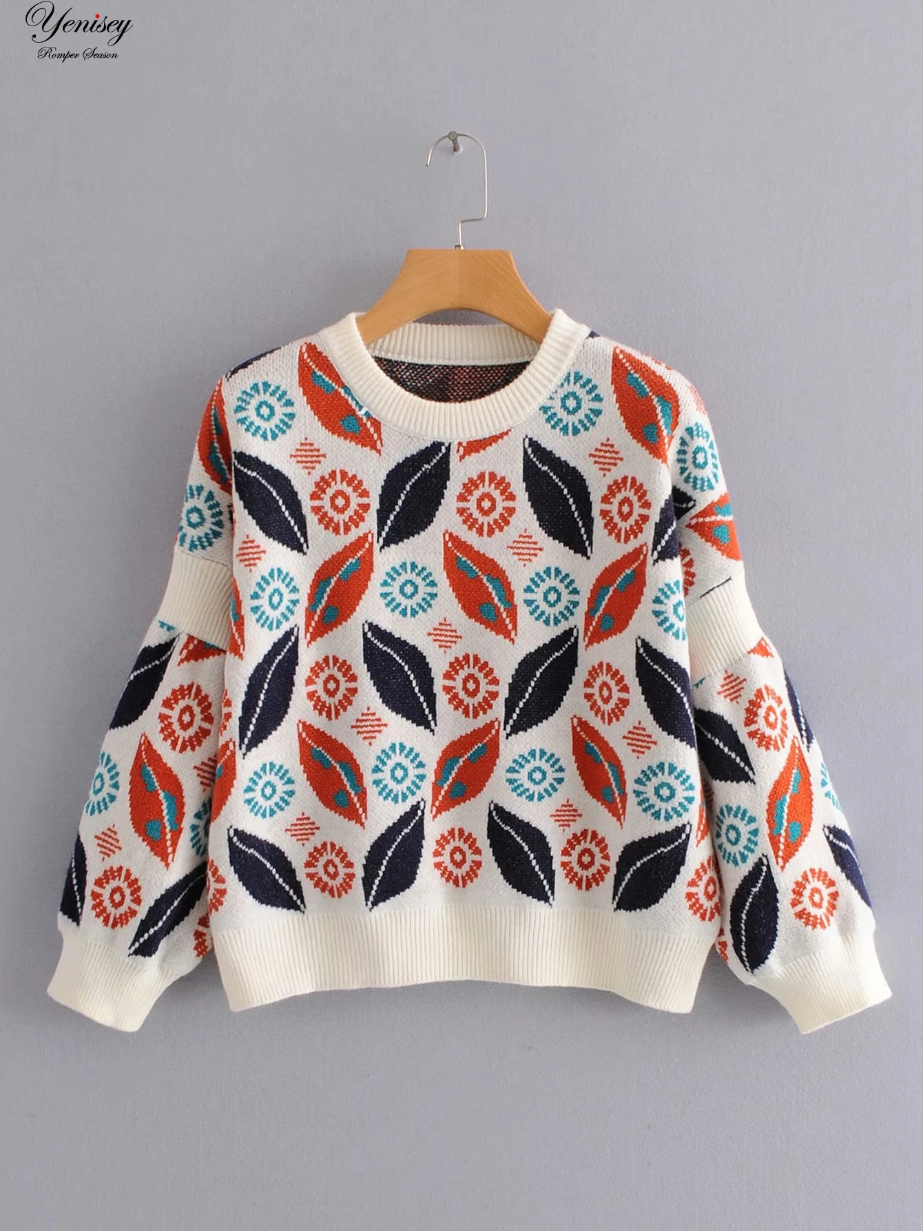 

Tongli 58-9079 European and American fashion wind loose leaf tockey sweater