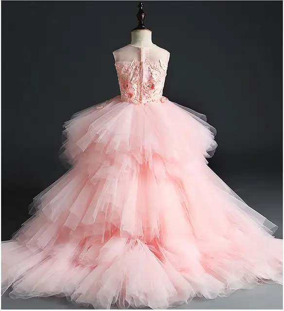 Pink Baby Girl Wedding Party Dress Beads Appliques Layered Tulle ...