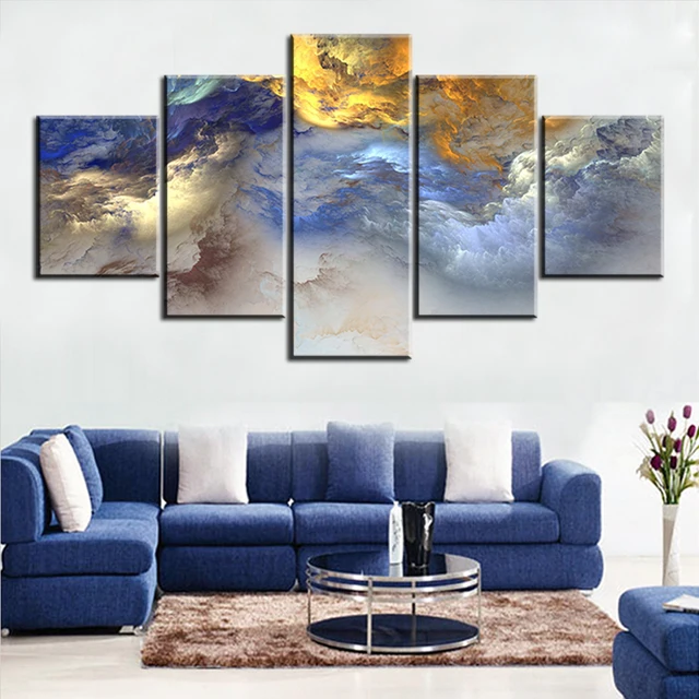 5 Pc Set Bleu Jaune Gris Abstrait Nuage Pas De Cadre Peinture à L