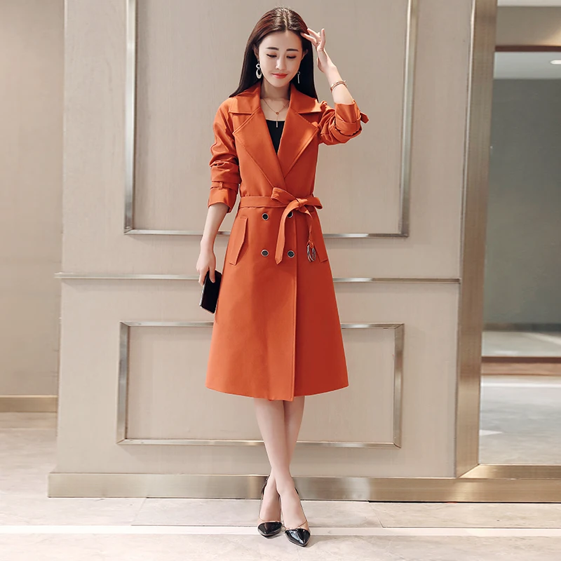Tranchée Black coat orange De purple Décontracté Femelle wine 2019 Breasted Lâche Survêtement navy Pink Femme Red Double Trench khaki Classique Entreprise Longue Marque Nouvelle Blue blue Printemps Haute Couture Yyb6f7gv