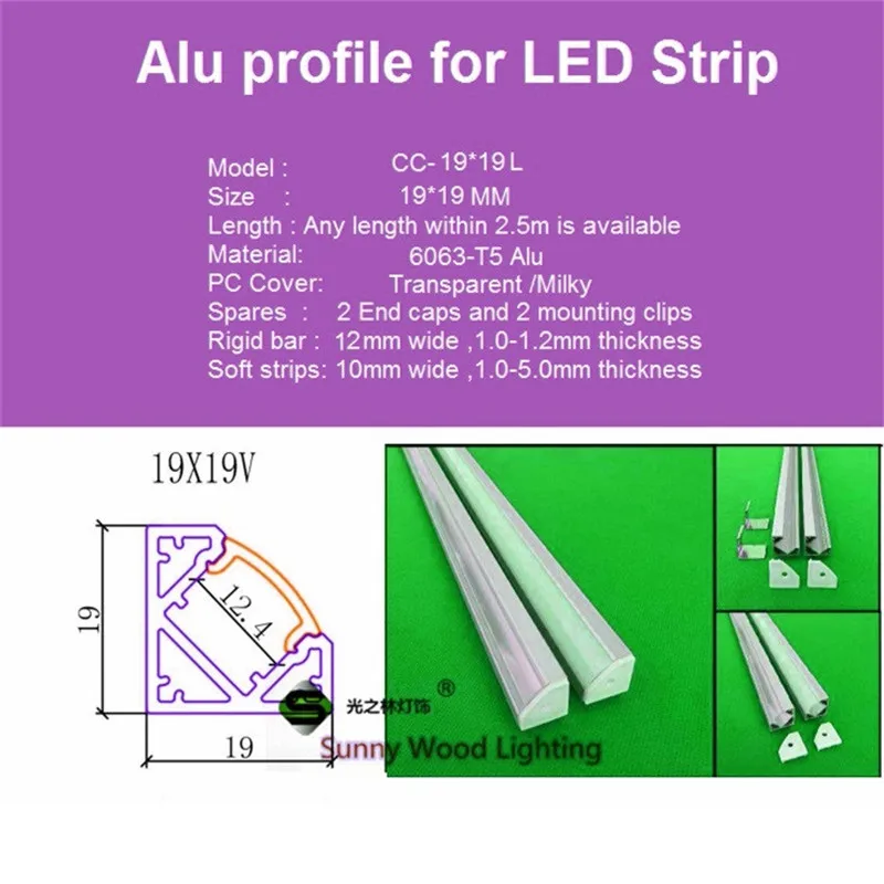М 10X1 м треугольники угловой алюминиевый профиль для светодиодные ленты, молочно/прозрачная крышка 12 светодио дный мм 5630 pcb с фитингами