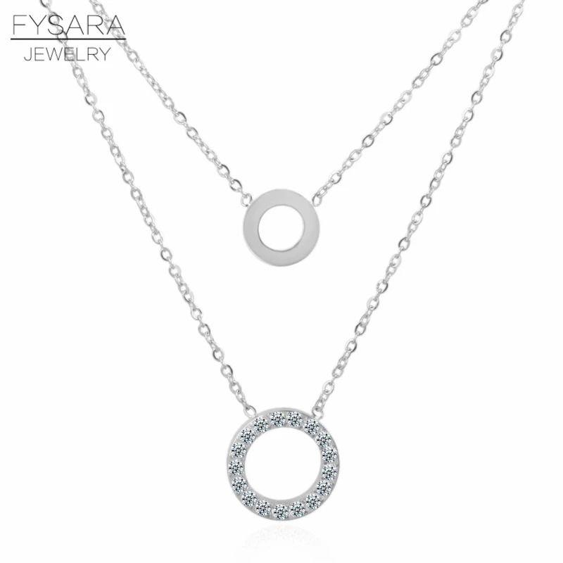 

FYSARA Charm AAA Zircon Crystal Necklace & Pendants Hollow Round Circles Two Layers Necklace Women Titanium Steel Silver Jewelry
