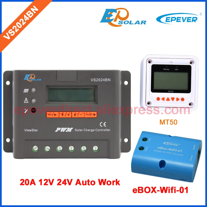 

Solar contoller VS2024BN with wifi BOX 20A 12V 24V Auto Work EPEVER Solar Charger 20amps MT50 remote meter EPSolar great quality