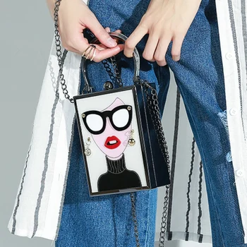 

Acrylic leather sexy cartoon pattern ladies handbag party purse chain shoulder bag crossbody mini messenger bag flap
