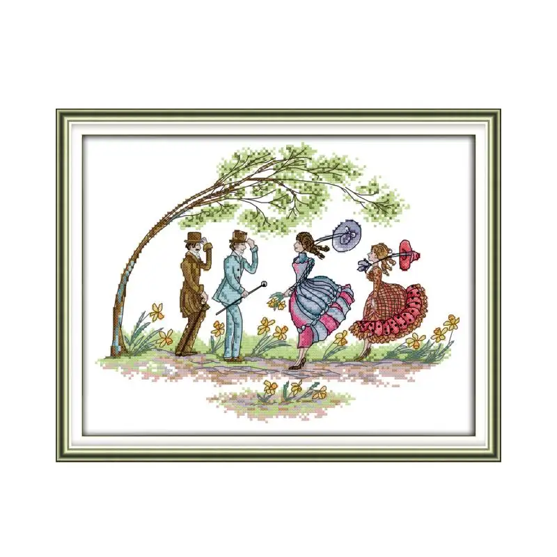 

European foreign trade characters cross - stitch, hand embroidery, home cloth art, DMC embroidery line wall hanging paint