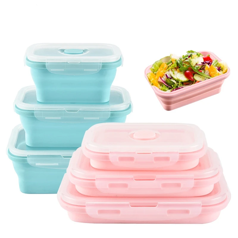 

Collapsible Silicone Lunch Box Food Storage Container Portable Lunchbox Folding Bento Lunch Boxes Microwave Safe Lunch Container