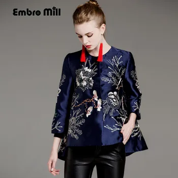 

Women tops autumn royal embroidered vintage floral short coat high-end 3/4 sleeve lady casual baseball jacket coat female S-XXL