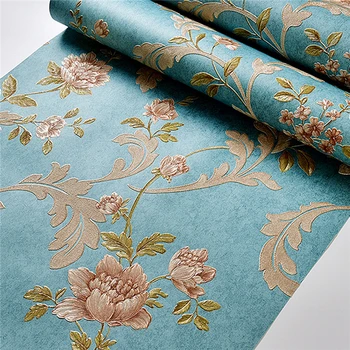

Beibehang Retro Blue Brown Luxurious European Style 3D Relief 3D Wallpaper Bedroom Living Room Background Wallpaper papier peint
