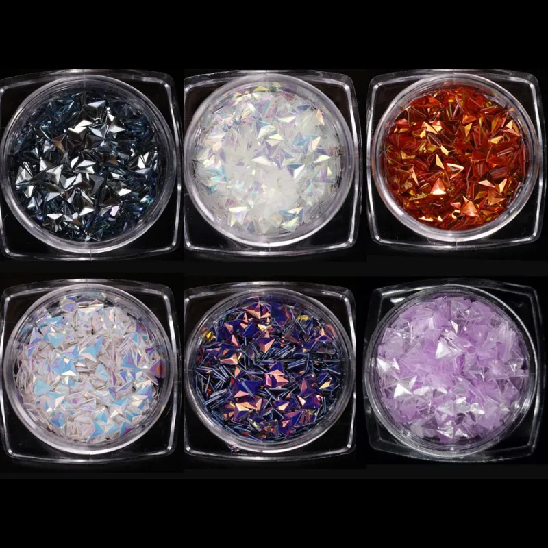 

6 jars/set Chameleon Nail Sequins Unicorn AB Color Triangle Iridescent 3D Nails Art Decoration Manicure Tools For UV Gel Polish