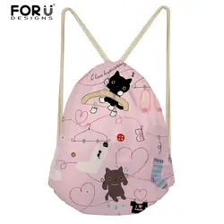 FORUDESIGNS/Kawaii с принтом животных, кошек, Маленькая женская сумка на шнурке, школьная сумка для девочек, сумки на плечо, женская сумка посылка