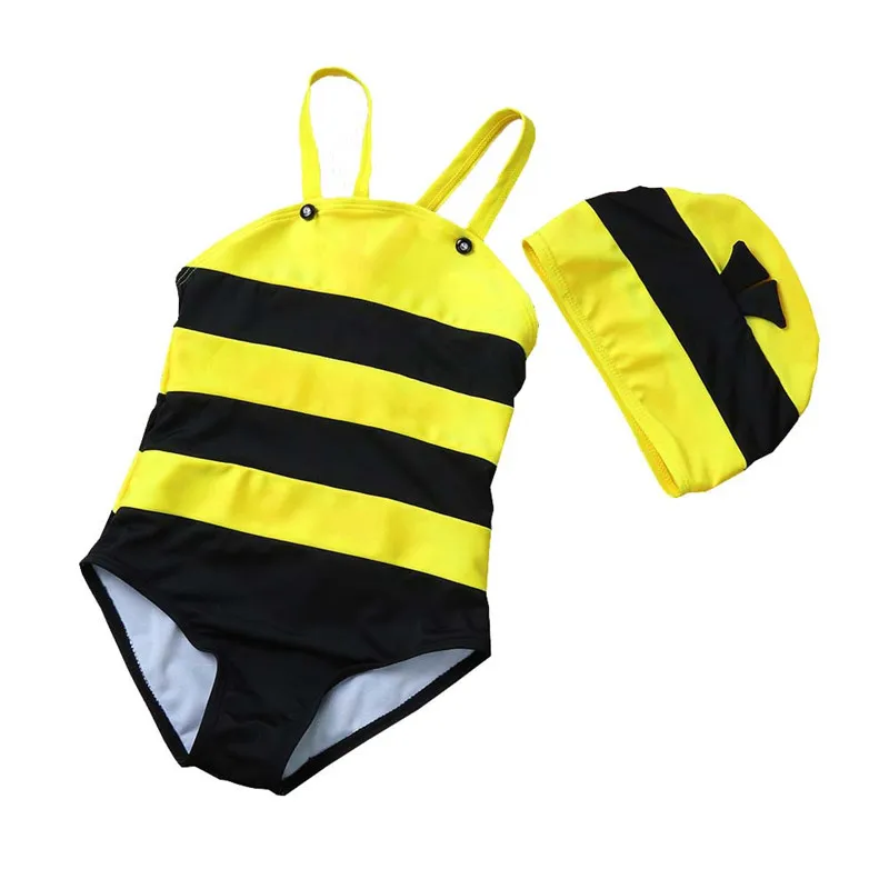 swimsuit 2017 Baby Swimwear+Hat Little Bee Swimsuit Beachwear Toddler Cute Bathing Suit in