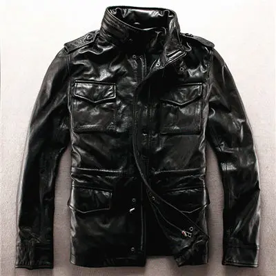 AH1956 Read Description! Asian size genuine cow skin leather jacket mens cowhide casual vintage biker leather jacket