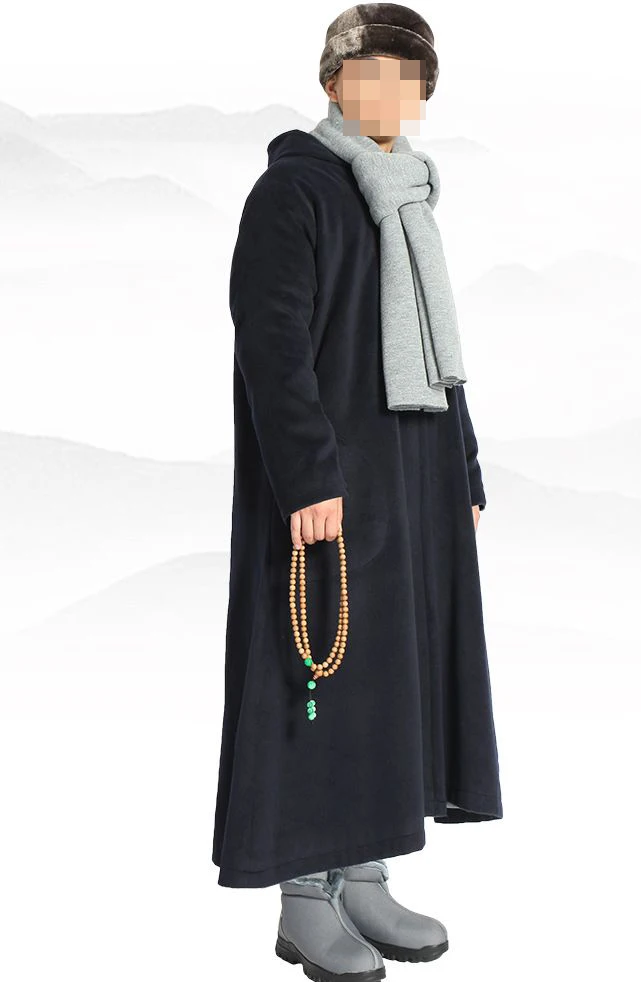 5Color Winter Mens Buddhist Shaolin Monk Long Robe Kung Fu Cloak Gown Cape Jia88 